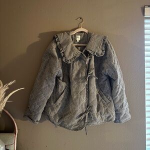 Maeve Brown and White Gingham Puffer Jacket